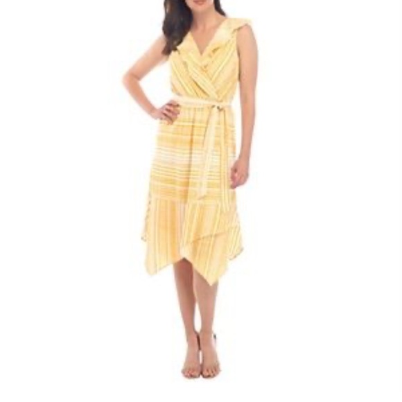 june & hudson Dresses & Skirts - June and Hudson white and yellow stripe wrap midi dress size 1 (bin T)